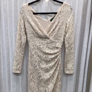 Lauren Ralph Lauren, size 2, beige lace dress